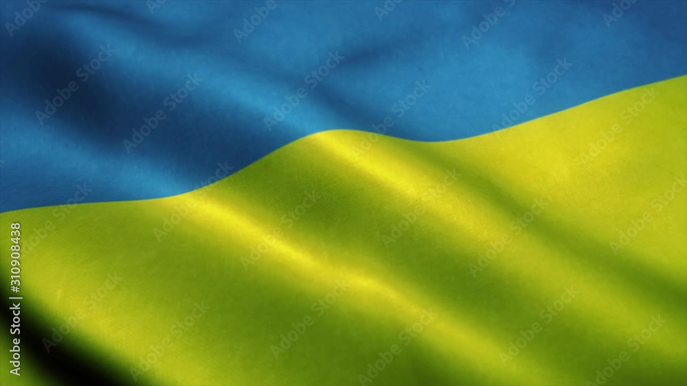 Waving flag of Ukraine. Realistic close up slow motion 3D animation Waving flag of Ukraine. Realistic close up slow motion 3D animation