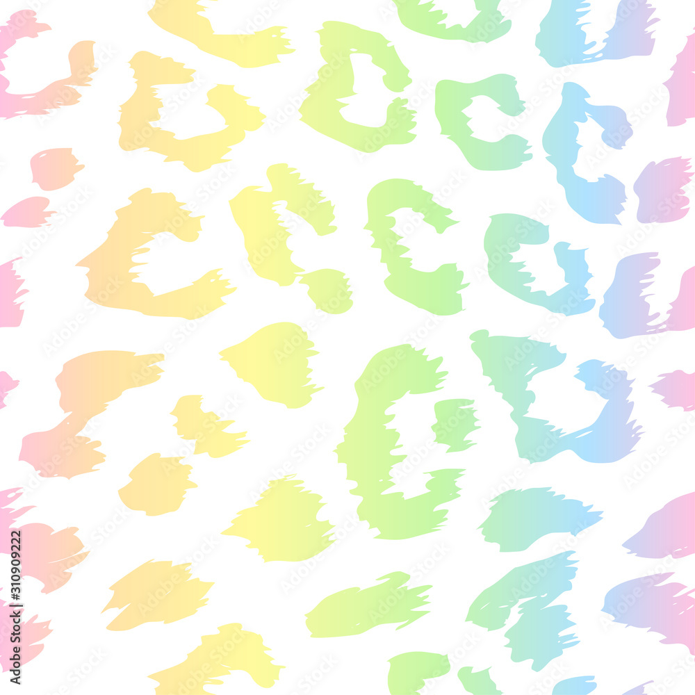 Leopard pattern design in rainbow colors - funny  drawing seamless ocelot pattern. Lettering poster or t-shirt textile graphic design. / wallpaper, wrapping paper.