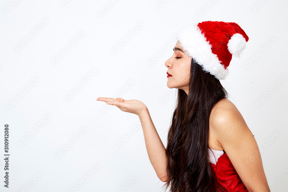 Woman in christmas dress on white Woman in christmas dress on white