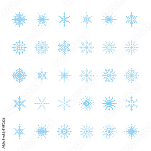 Set of flat vector snowflakes icons isolated on a white background.