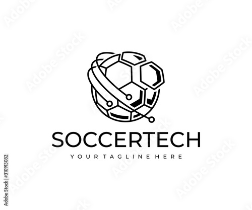 Football technology logo design. Soccer ball and circuit vector design. Soccer innovation logotype