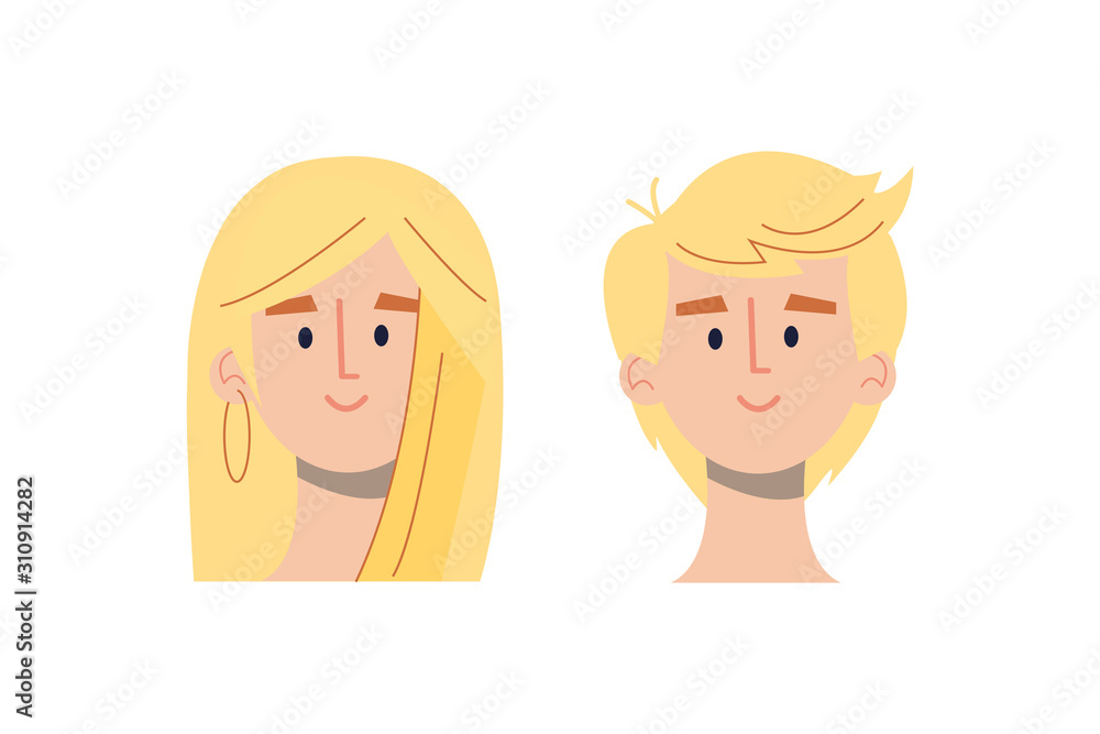 Blonde Girls and boys avatars head icons in flat style Blonde Girls and boys avatars head icons in flat style