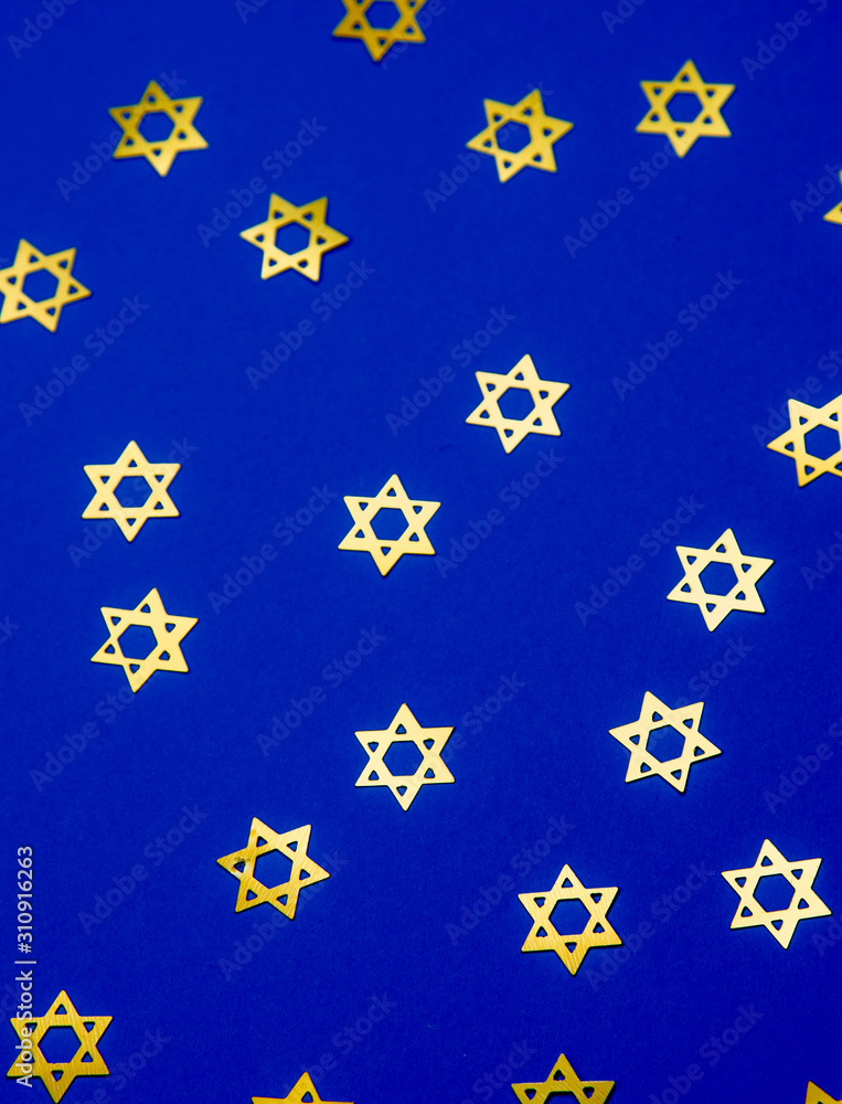 Star of David. David star. Creative stars on blue background, abstract