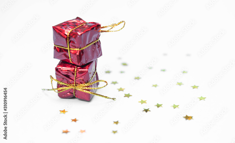 Christmas presents on white background. space for text
