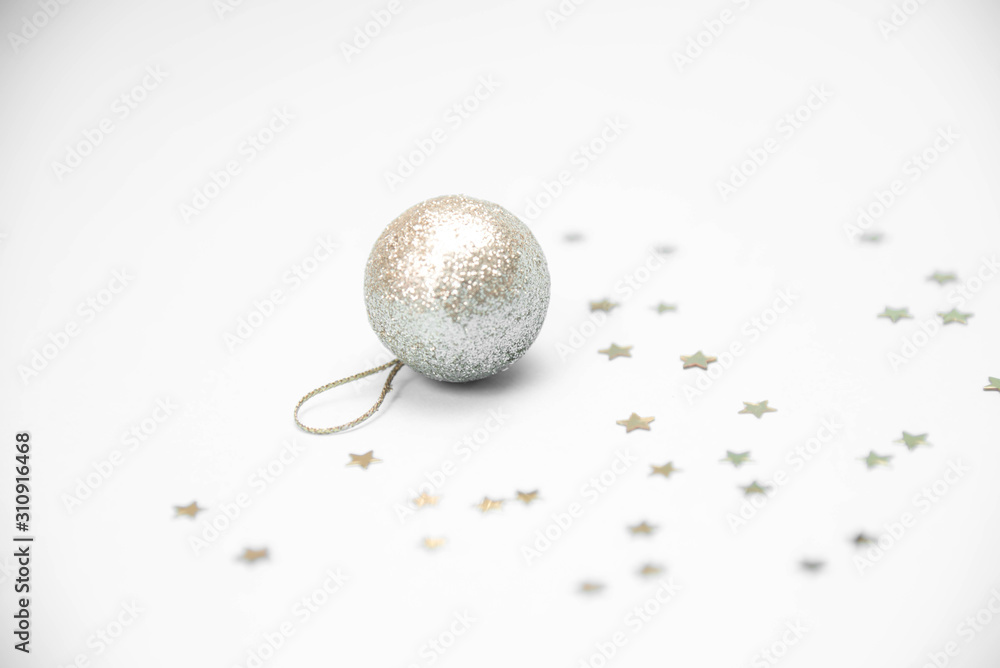 christmas balls white background, with space for text