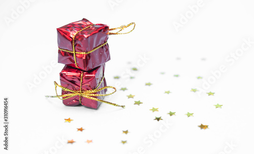 Obraz na płótnie Christmas presents on white background. space for text w salonie