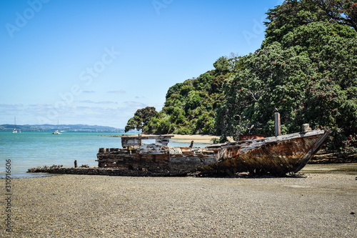 Shipwreck on Waiheke Island, New Zealand