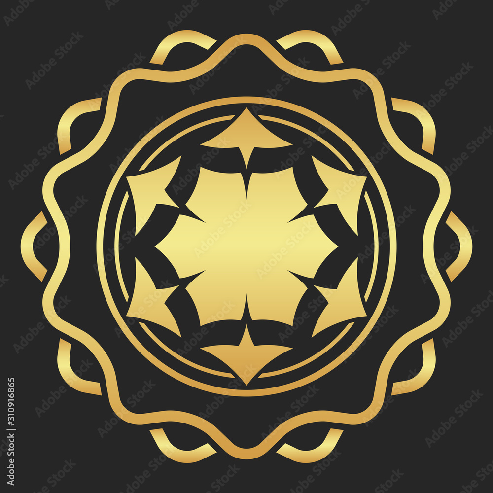Vector gold lotus symbol. Elegant fashion flower.