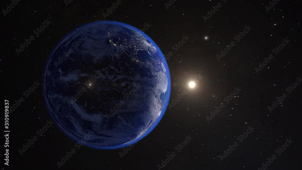 Beautiful sunrise world skyline. Planet earth from space. Planet earth rotating animation. Clip contains space, planet, galaxy, stars, cosmos, sea, earth, sunset, globe. 4k 3D Render. Images from NASA Beautiful sunrise world skyline. Planet earth from space. Planet earth rotating animation. Clip contains space, planet, galaxy, stars, cosmos, sea, earth, sunset, globe. 4k 3D Render. Images from NASA