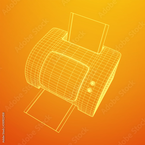 Printer or fax object. Wireframe low poly mesh vector illustration
