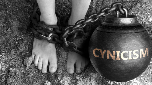 Obraz na płótnie Cynicism as a negative aspect of life - symbolized by word Cynicism and and chai