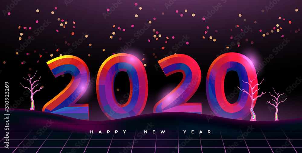Happy New year 2020 80s disco party card