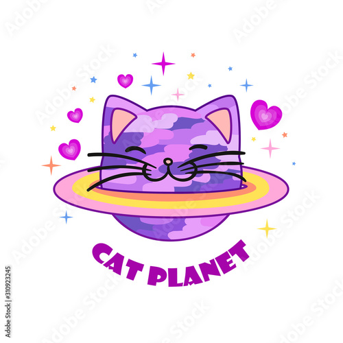 Cute cartoon space cat. Vector