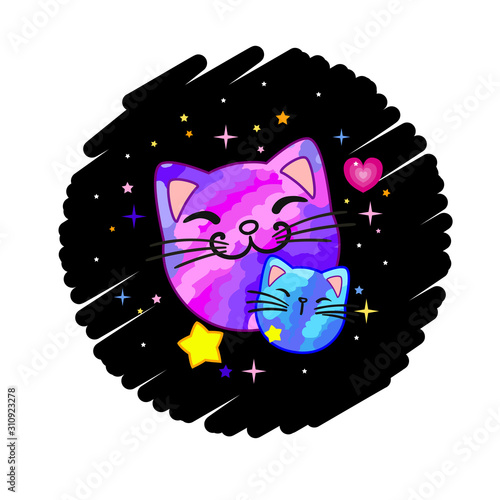 Cartoon cats in space. Children's illustration. Vector