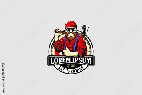 bearded man with an axe cartoon vector for axe throwing logo