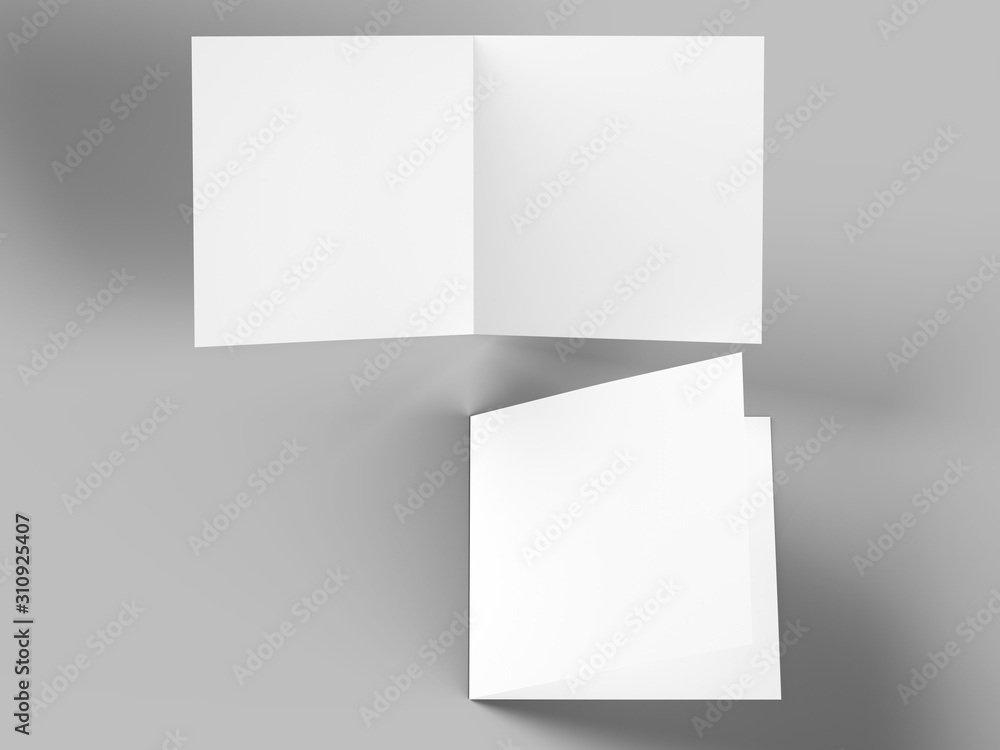 Brochure in square format folded to two - mockup. 3d illustration Brochure in square format folded to two - mockup. 3d illustration