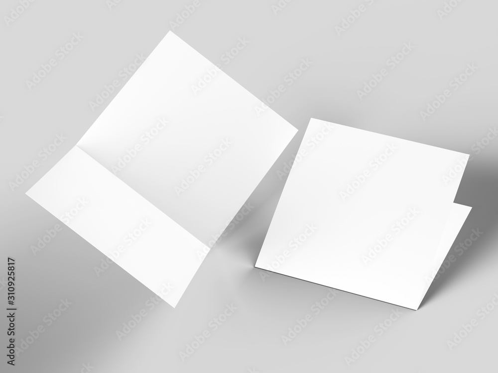 Brochure in square format folded to two - mockup. 3d illustration Brochure in square format folded to two - mockup. 3d illustration