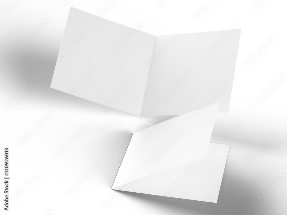 Brochure in square format folded to two - mockup. 3d illustration