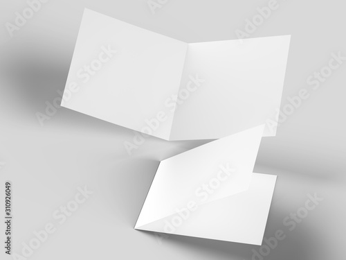 Brochure in square format folded to two - mockup. 3d illustration