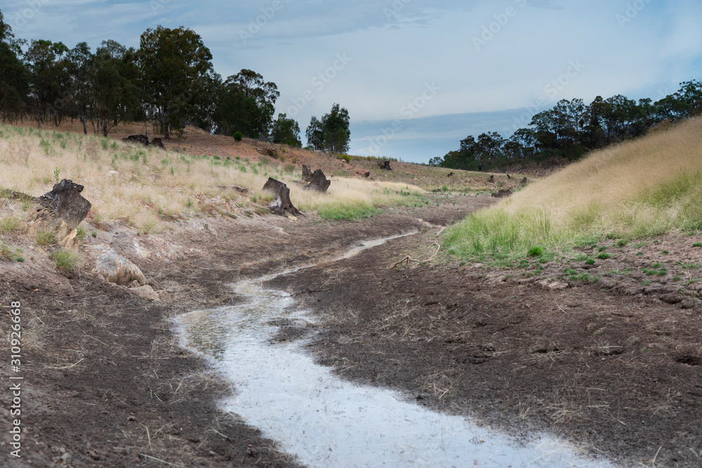 A fresh water reservoir feeder creek running dry due to the drought in Australia A fresh water reservoir feeder creek running dry due to the drought in Australia