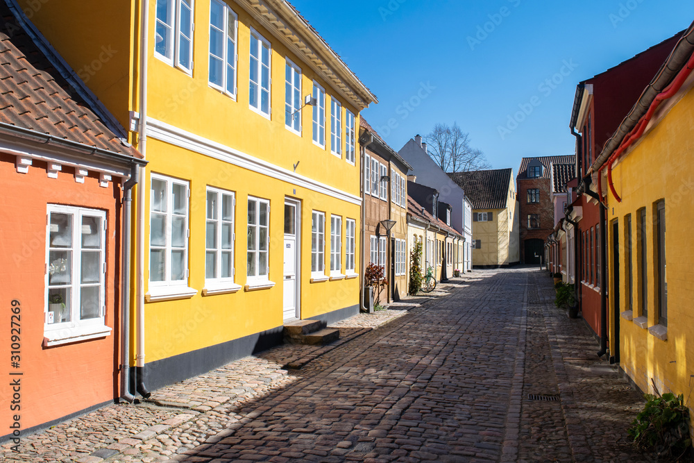 Colourful houses in the Old Quarter of Odense, Denmark