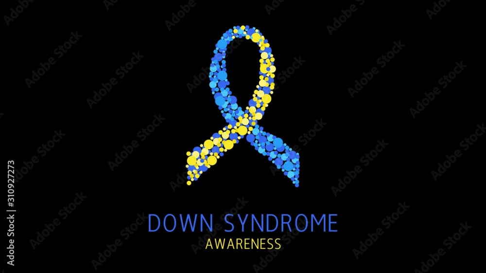 Down syndrome awareness animation of blue and yellow dots forming a