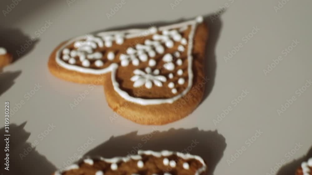 Traditional gingerbread Christmas cookies. Slow motion dolly shot. Shallow depth of field. Czech Republic Traditional gingerbread Christmas cookies. Slow motion dolly shot. Shallow depth of field. Czech Republic