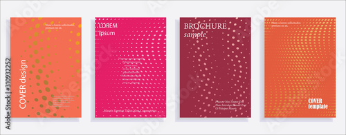 Minimalistic cover design templates. Set of layouts for covers of books, albums, notebooks, reports, magazines. Line halftone gradient effect, flat modern abstract design. Geometric mock-up texture.