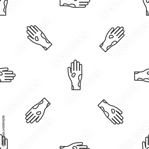 Grey line Hand with psoriasis or eczema icon isolated seamless pattern on white background. Concept of human skin response to allergen or chronic body problem. Vector Illustration