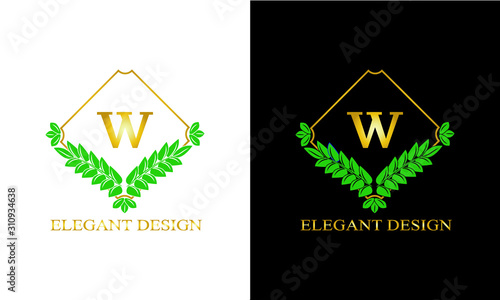 Design of magnificent ancient monogram. Decorative ornament on dark and light background with letter. Gold and black pattern of brand, business sign, restaurant, boutique, hotel, emblem, jewelry.