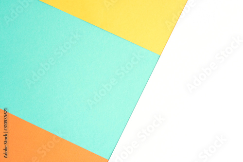 Abstract background of four trending colors mint, white, yellow and orange.