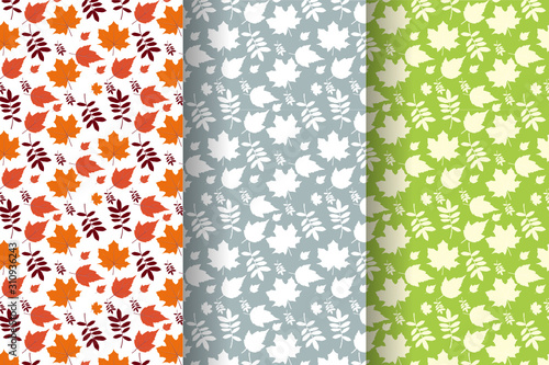 Autumn flower leaves seamless repeat pattern collection