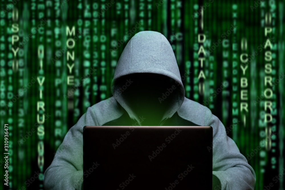 Fototapeta Hacker at the computer. Cyber espionage and digital security