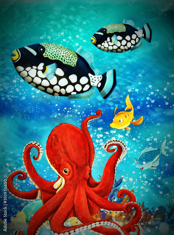 cartoon scene animals swimming on colorful and bright coral reef - illustration for children cartoon scene animals swimming on colorful and bright coral reef - illustration for children