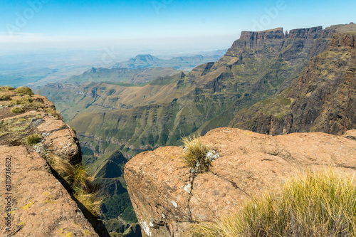 At the edge of plateau Amphitheatre Drakensberg Mountains in South Africa