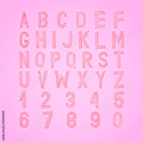 Pink festive alphabet. Set of letters and numbers for greeting cards, invitations, posters