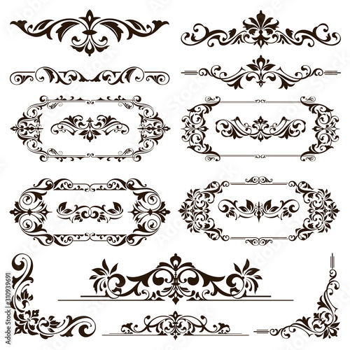 Ornamental design lace borders and corners Vector set art deco floral ornaments elements