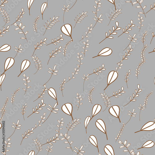 Vector Leaves branch. Field foliage seamless pattern. 
