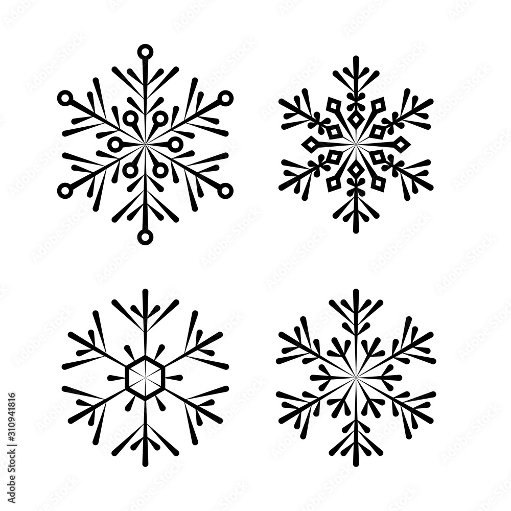 Set of vector snowflakes isolated on white background. Elements for design on Christmas