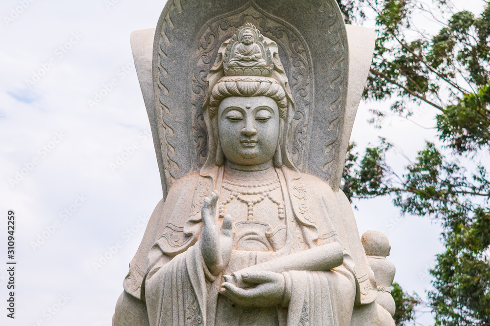 White Buddha statue at Chen Tien Buddhist Temple in Foz do Iguacu, Brazil