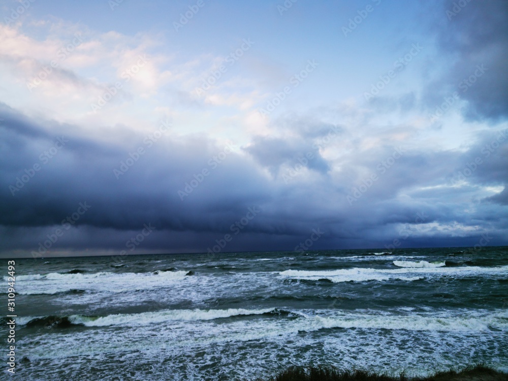 Storm on the Baltic sea. Sky clouds. Travel background. Beautiful sky.