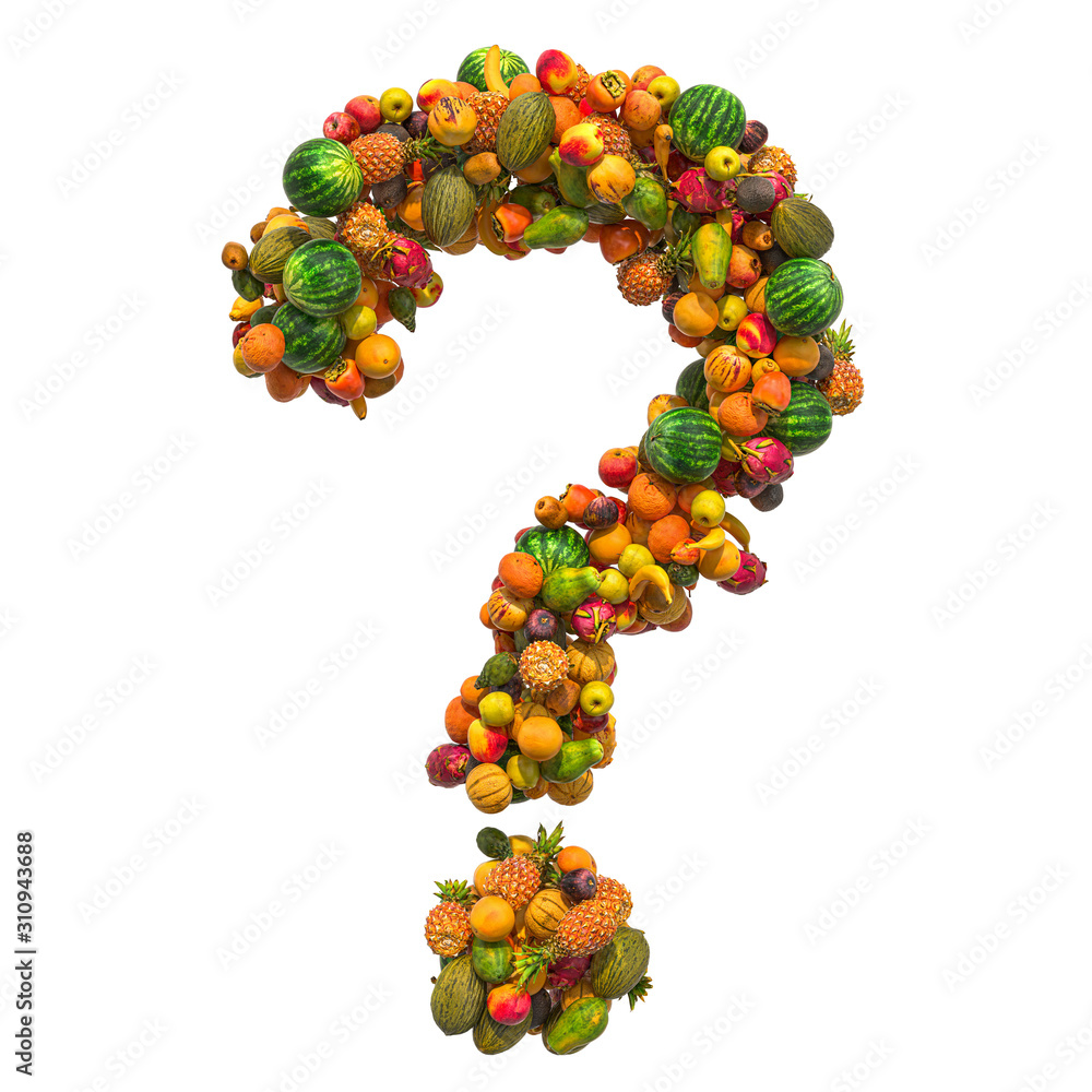 Question mark from fruits, 3D rendering