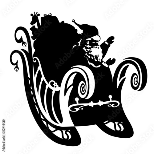 Santa Claus in sleigh. Santa delivering gifts and presents. Vector Illustration