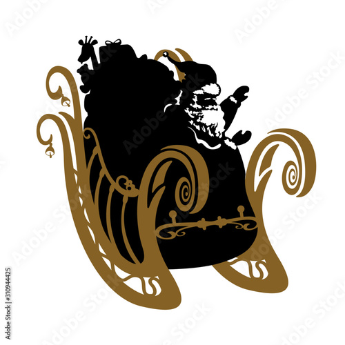 Santa Claus in sleigh. Santa delivering gifts and presents. Vector Illustration