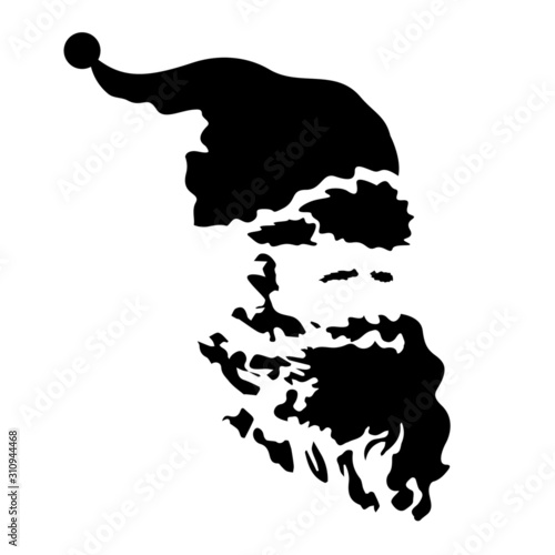 Santa Claus icon. Head of Santa with long beard and traditional hat. Vector Illustration 