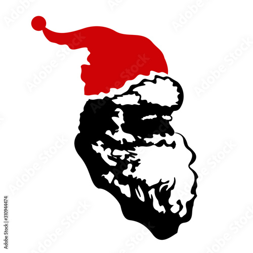Santa Claus icon. Head of Santa with long beard and traditional hat. Vector Illustration 
