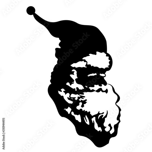Santa Claus icon. Head of Santa with long beard and traditional hat. Vector Illustration 