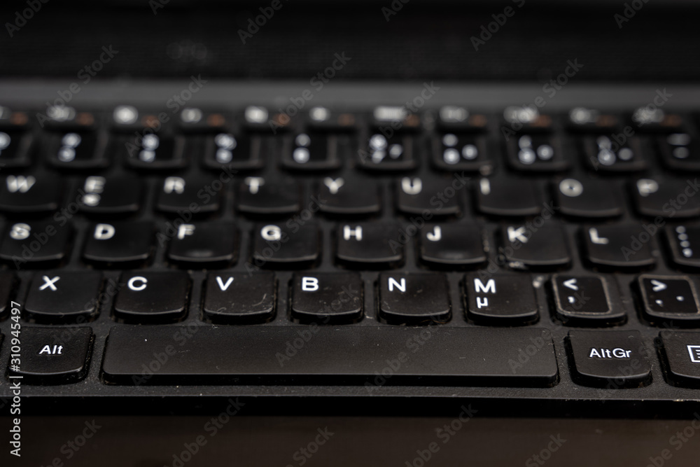Keyboard closup on button letters Keyboard closup on button letters