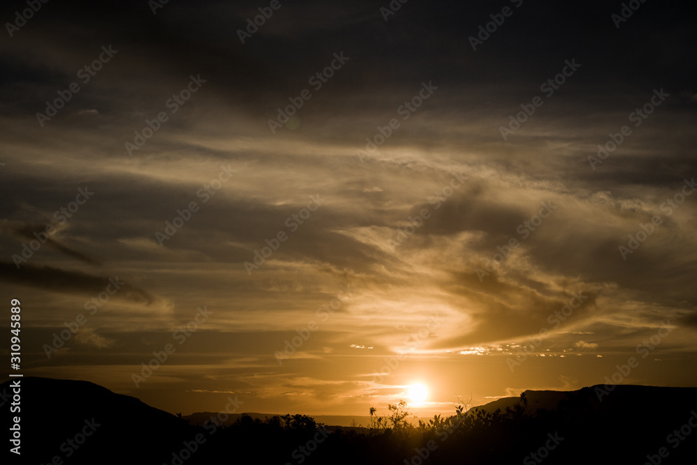 Sunset with illuminated clouds in Chapada Diamantina National Park, Bahia, Brazil