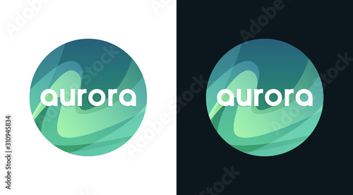 Aurora round emblem, Northern Borealis Logo for Scandinavian tours - Travel Logo company